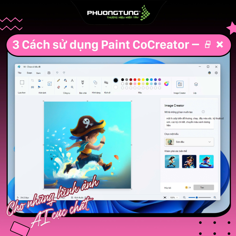 Vẽ tranh như “họa sĩ” trên laptop với Copilot+ PC bằng cách sử dụng Paint CoCreator.