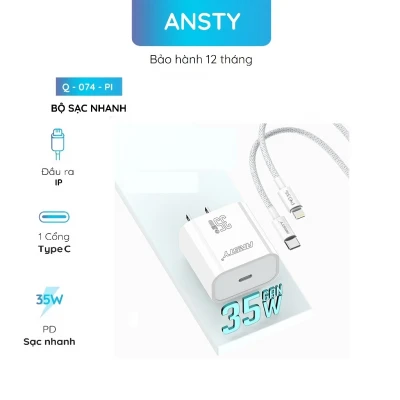 Bộ sạc nhanh 35W USB-C Type-C to Lightning Ansty Q-074-PI White