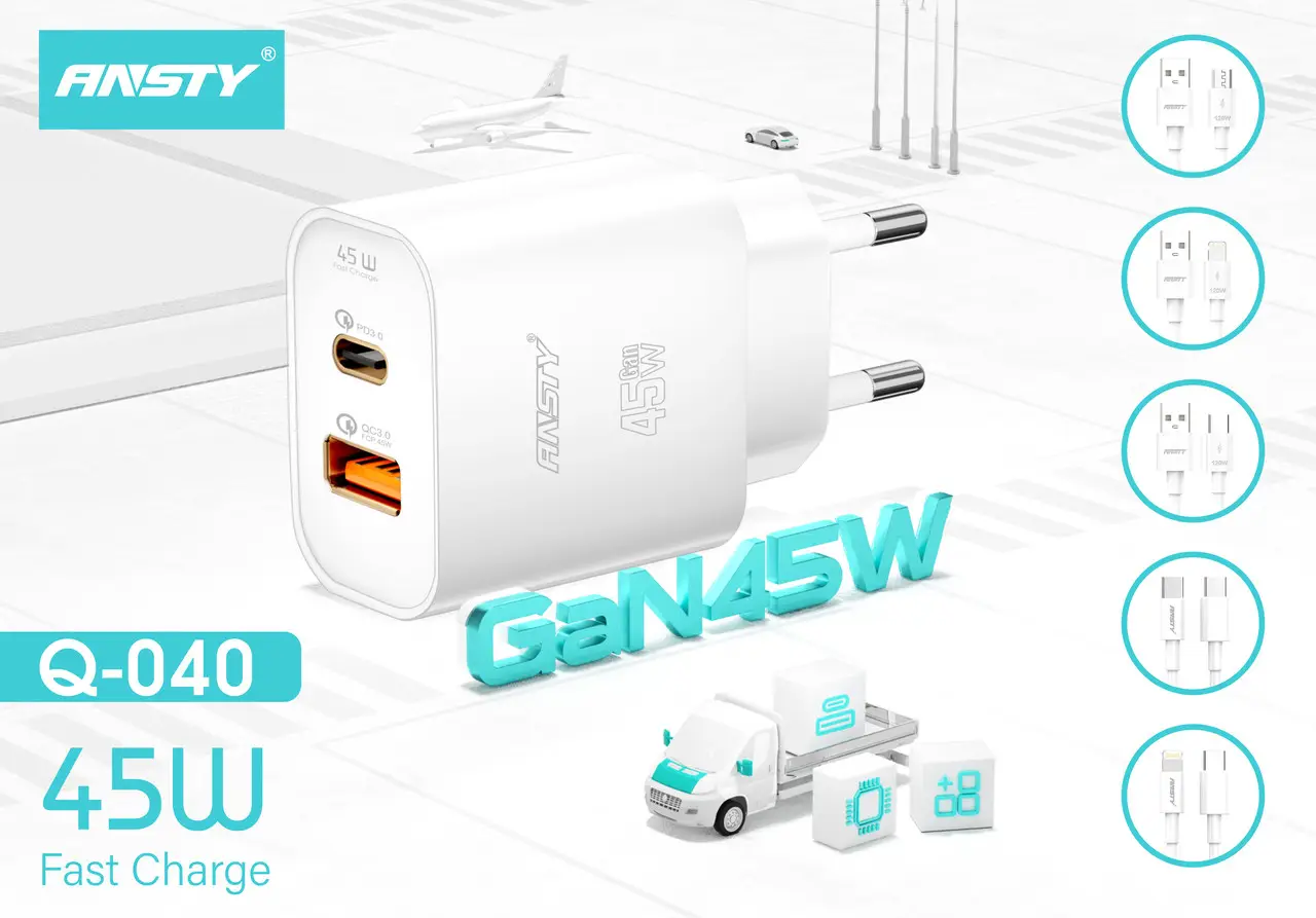 Đầu nối sạc nhanh 45W USB/USB-C Ansty Q-040