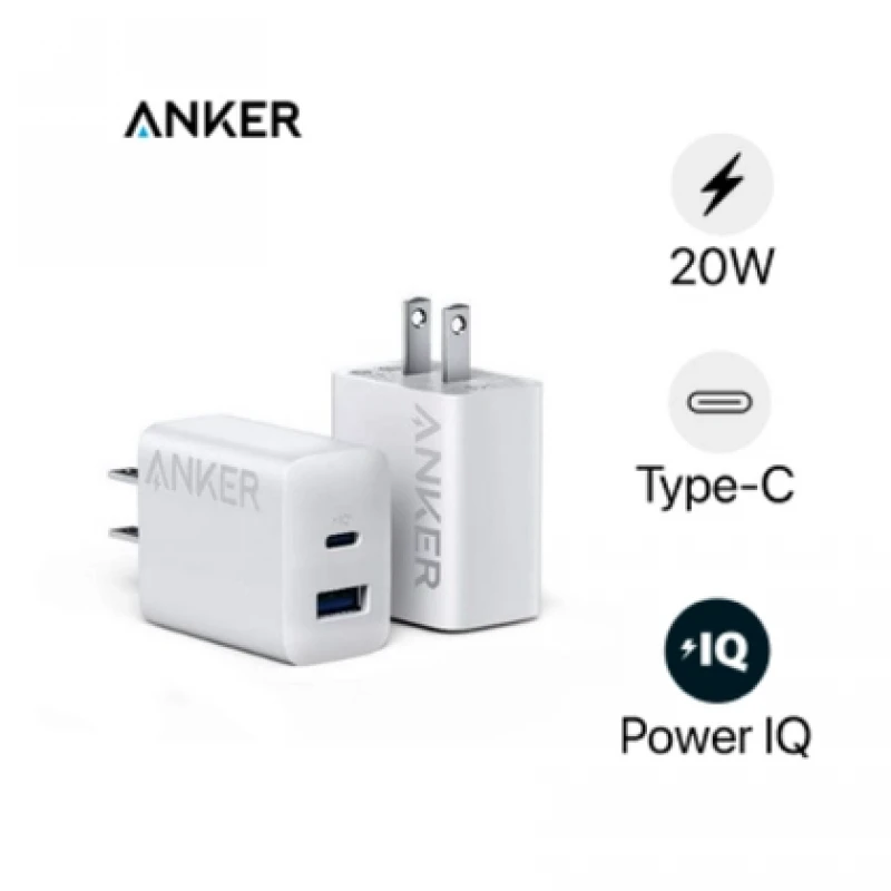 Bộ sạc nhanh 20W USB/USB-C to Type-C Anker 312 1C1A Ultra-Fast Charging B2348 White